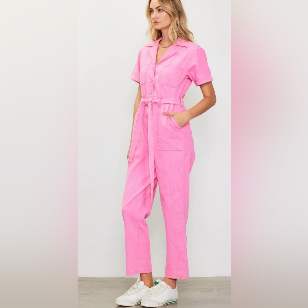 Skies Are Blue Kendall Washed Utility Jumpsuit / Pink / Medium